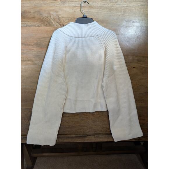 Free People Crop Sweater Womens Small White Ribbed Knit Long Sleeve Half Zip NWT - Picture 2 of 4